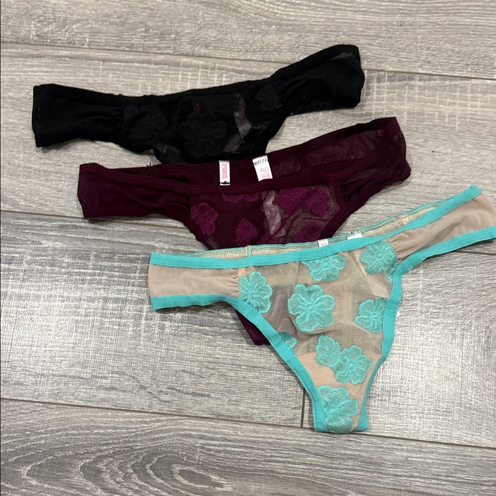 PINK Victoria's Secret Floral Lace Panties - Black, Maroon, and Teal